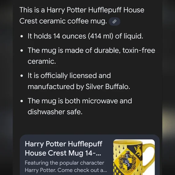 Harry Potter Hufflepuff House crest ceramic Yellow and Black Mug - Picture 8 of 9